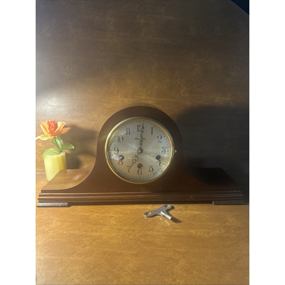 Vintage Herschede 8 Day Mantle Clock Westminster Chime Mahogany Case Model +key